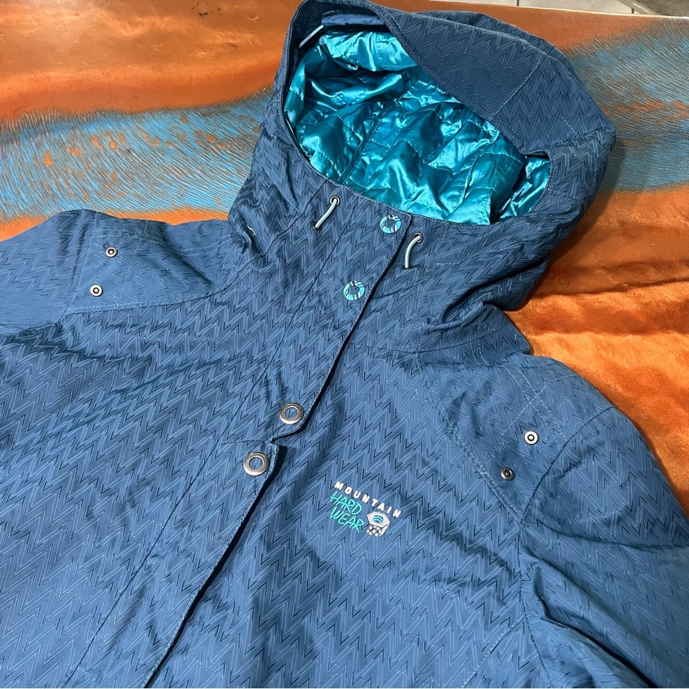 Mountain Hardwear Miss Snow it All Blue hooded winter Ski Jacket DryQ gaiter med - Picture 3 of 16